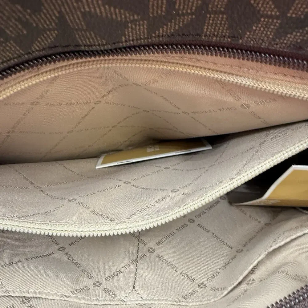 Michael Kors Jet Set Charm Large Brown Black Monogram Tote Bag Shoulder Purse